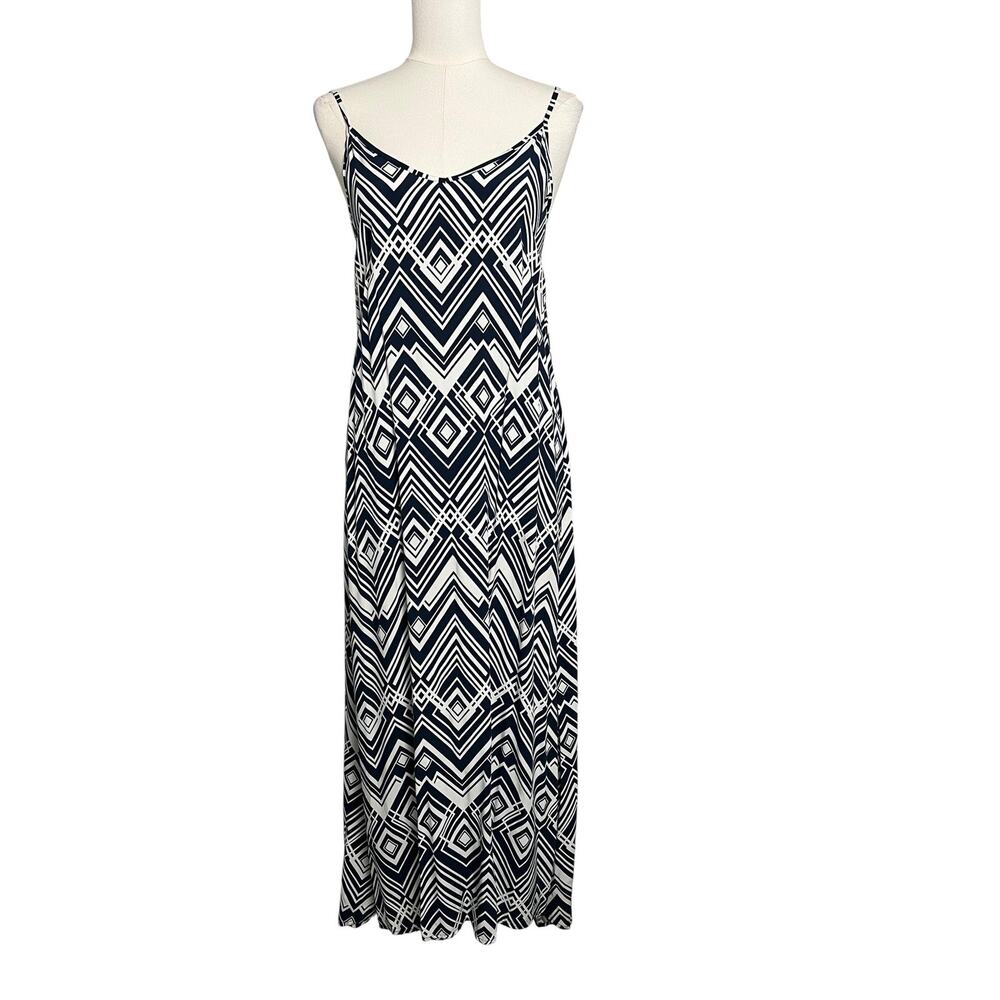 Gap Maxi Sundress Womens XS Blue Geo Print Adjustable Strap Rayon Summer Boho